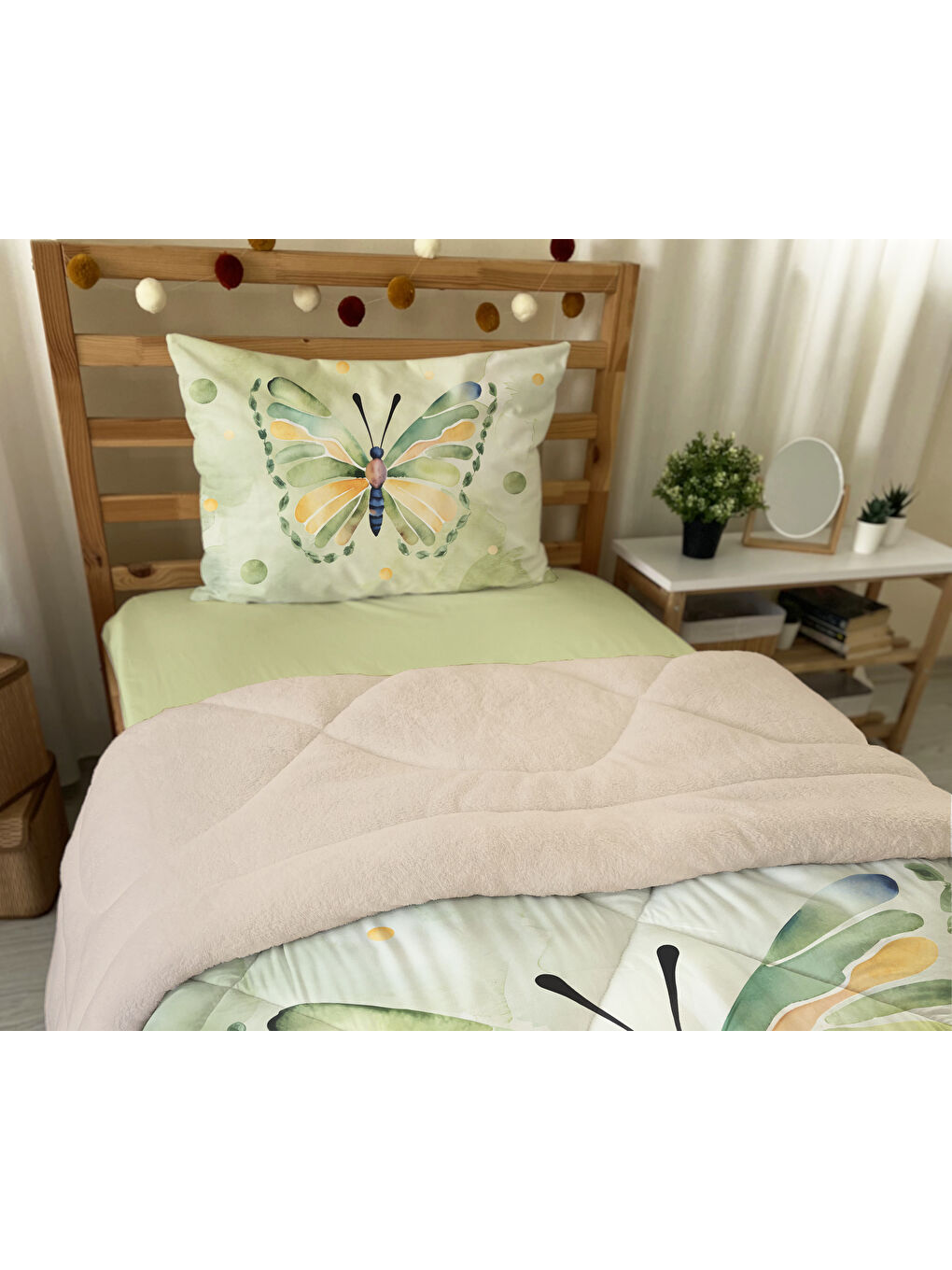 Karışık Tek Kişilik Kelebek Desen 160x220 Cm Welsoft Çift Taraflı Silikon Yorgan Ve Uyku Seti-6