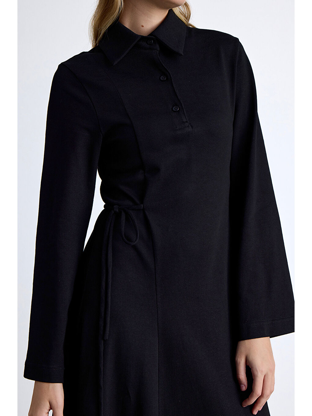 Premıum Örme Yakalı Elbise Siyah-3