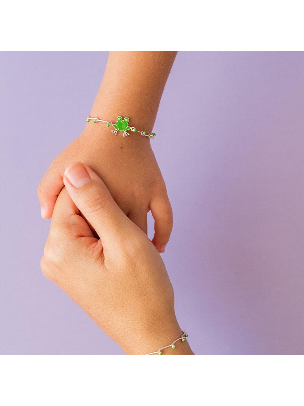 Yeşil Çaça Kurbağa Gümüş Küçük Çocuk Bileklik