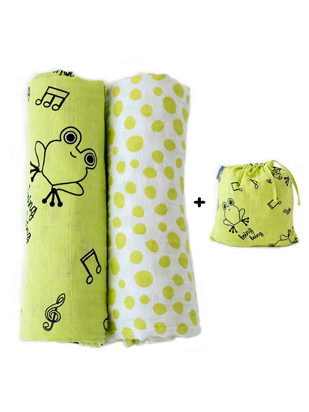 Yeşil Müslin Örtü 2'li Set Çaça Kurbağa-1