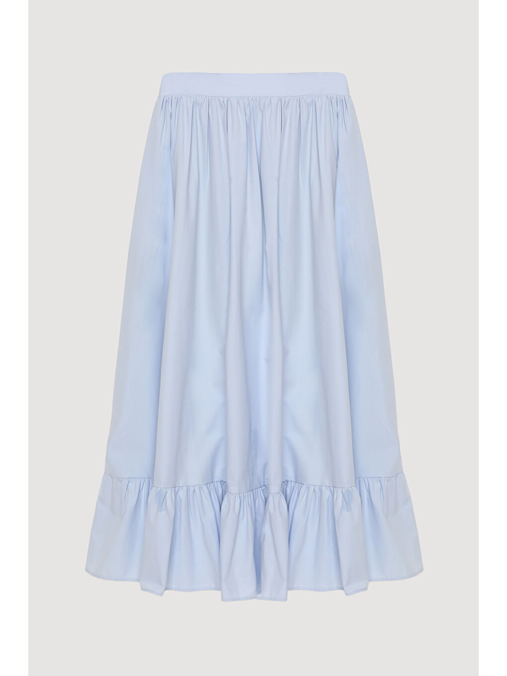 Pile Detaylı Yırtmaçlı Midi Boy Etek Mavi-1
