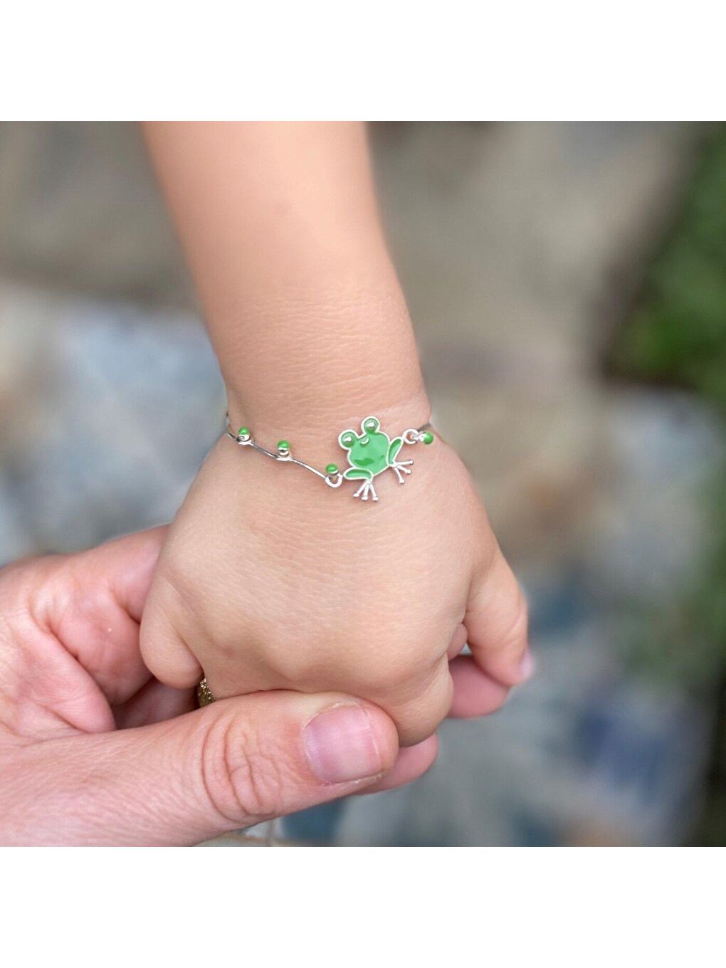 Yeşil Çaça Kurbağa Gümüş Küçük Çocuk Bileklik-4