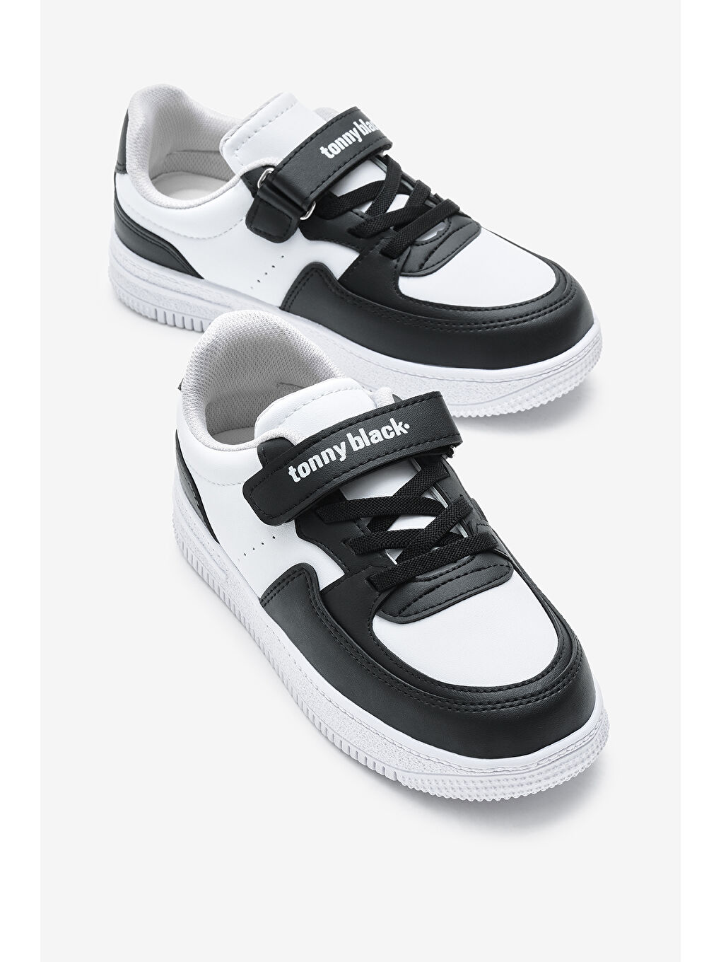 Çocuk Unisex Beyaz Siyah Termo Taban Cırtlı Lastik Bağcıklı Spor Ayakkabı-2