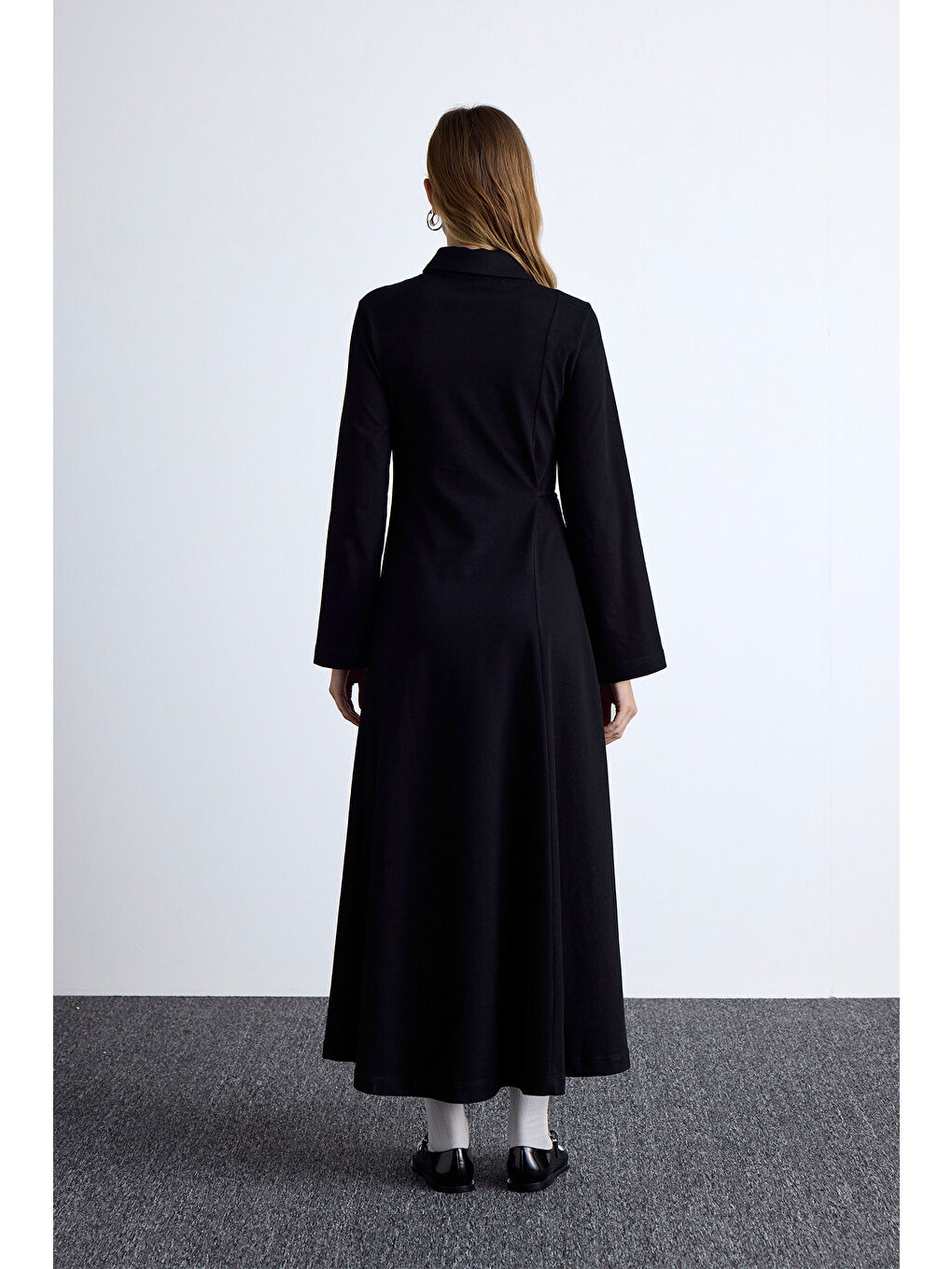 Premıum Örme Yakalı Elbise Siyah-5