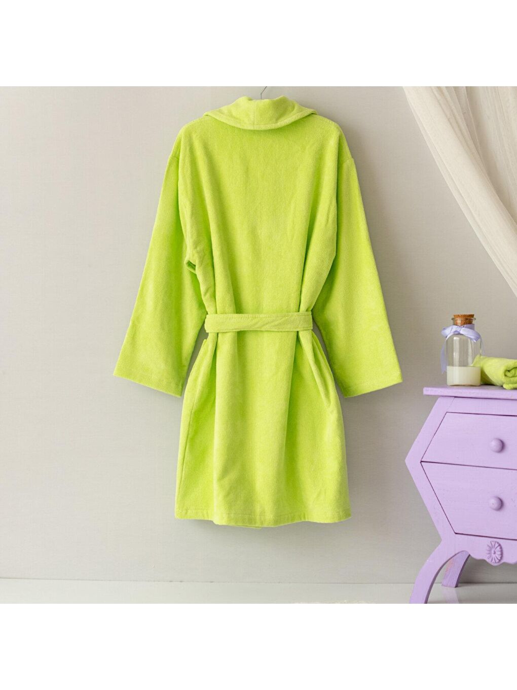 Yeşil Kadife Kadın Bornozu Çaça Kurbağa