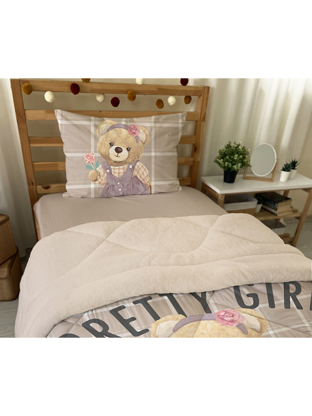 Karışık Tek Kişilik Teddy Desen 160x220 Cm Welsoft Çift Taraflı Silikon Yorgan Ve Uyku Seti-3