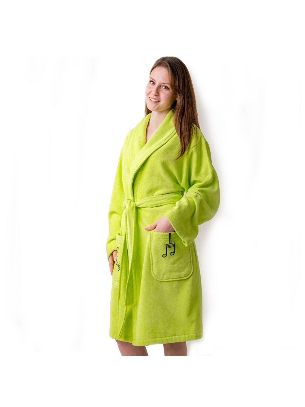 Yeşil Kadife Kadın Bornozu Çaça Kurbağa-2