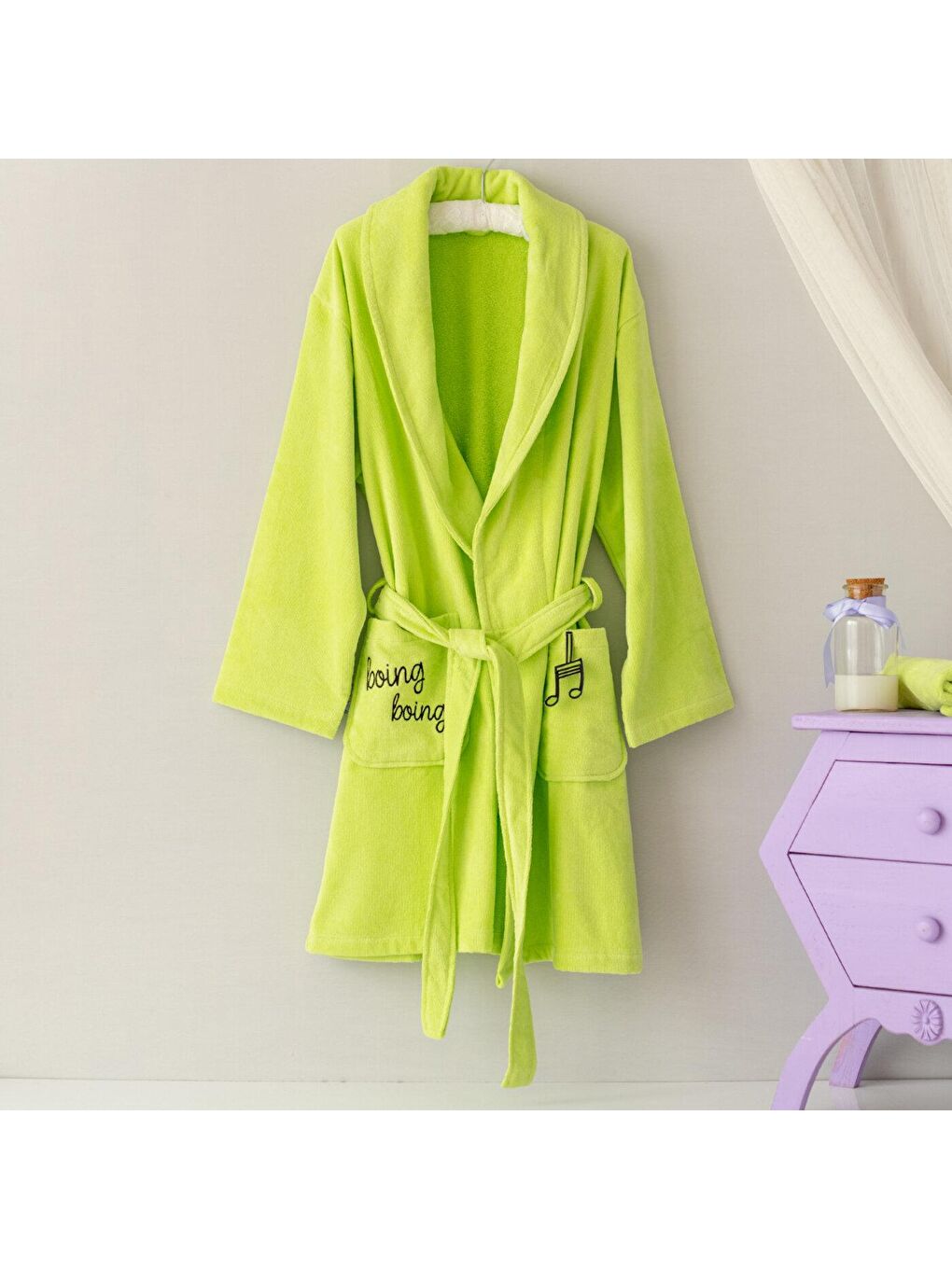 Yeşil Kadife Kadın Bornozu Çaça Kurbağa-4