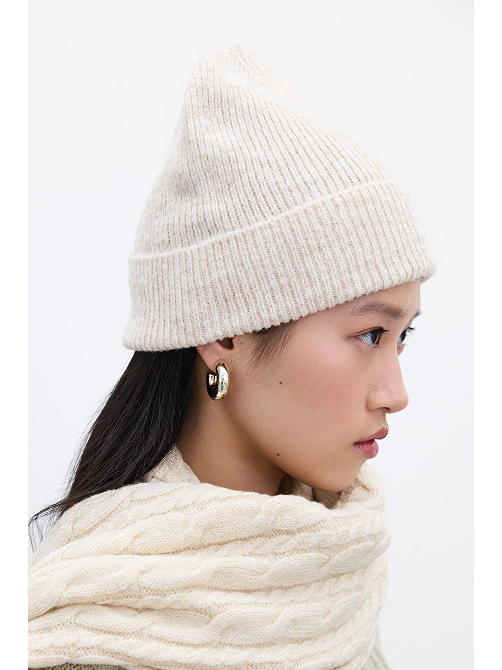 Fitilli Örgü Bere Bej-2