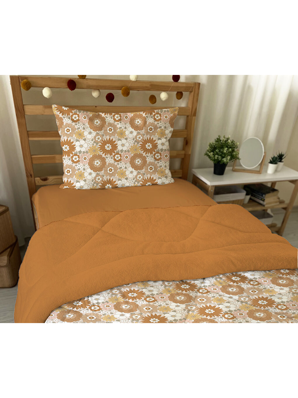 Karışık Çiçek Desenli Tek Kişilik Yorgan Uyku Seti 160x220 cm-3
