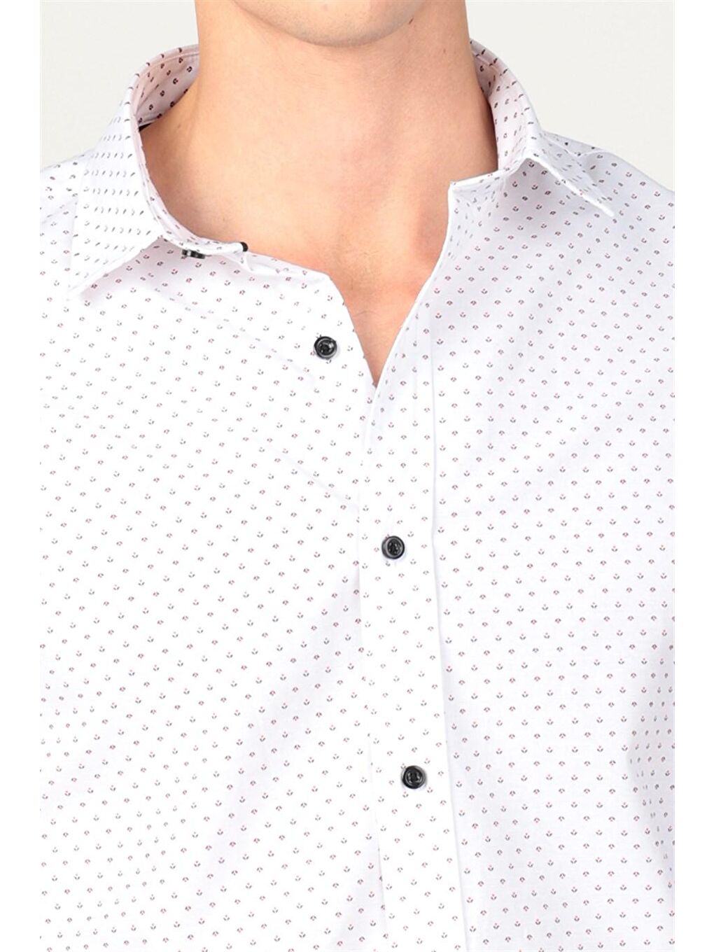 Beyaz Slım Fit Uzun Kol Baskılı Desenli Erkek Gömlek-2