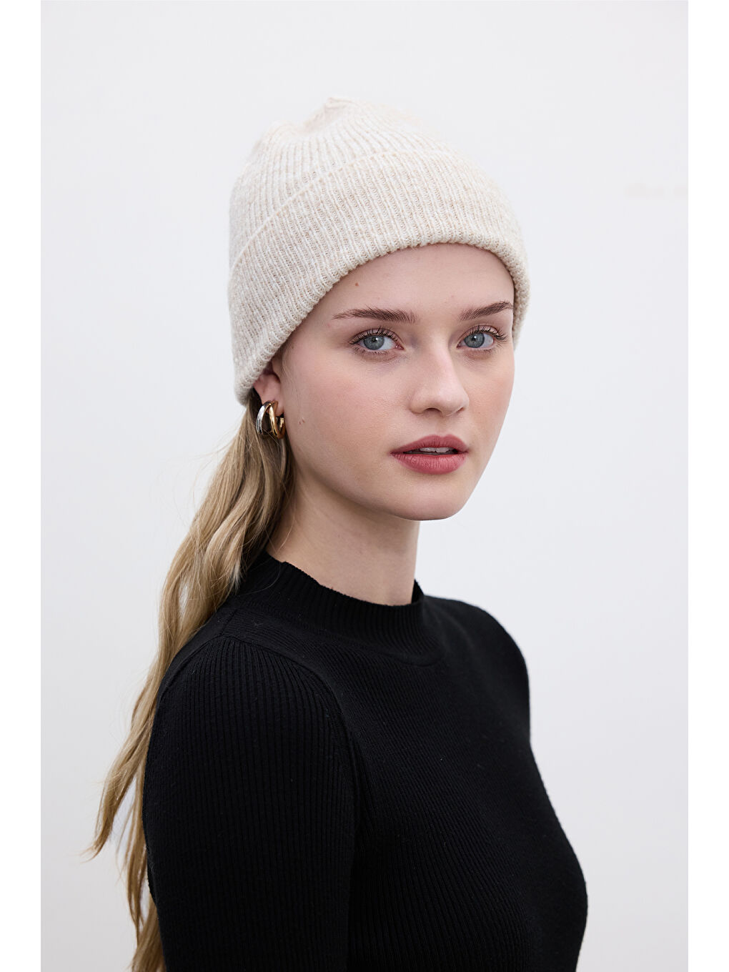 Fitilli Örgü Bere Bej-3