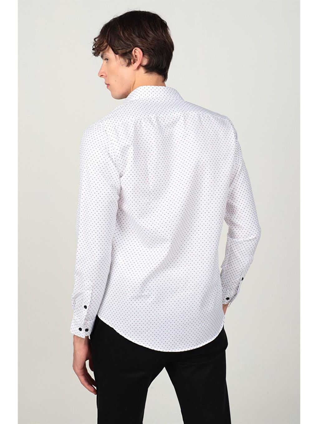 Beyaz Slım Fit Uzun Kol Baskılı Desenli Erkek Gömlek-3