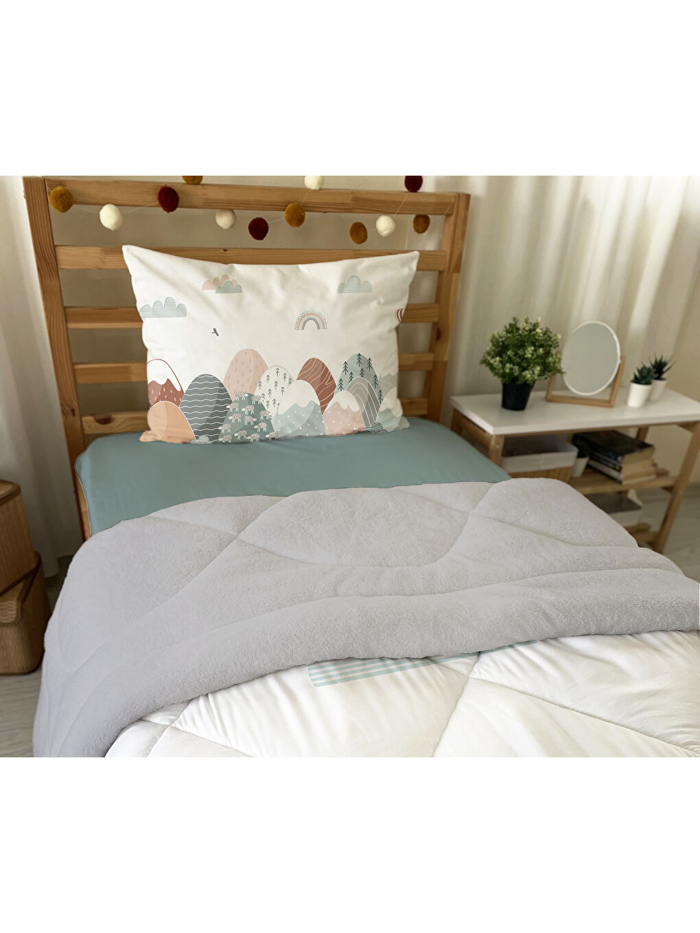 Beyaz Vadi Desenli Tek Kişilik 160x220 Cm Wellsoft Çift Taraflı Silikon Yorgan Ve Uyku Seti-1