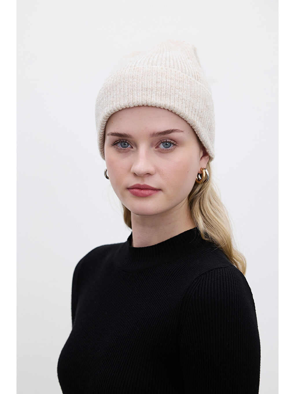 Fitilli Örgü Bere Bej-4