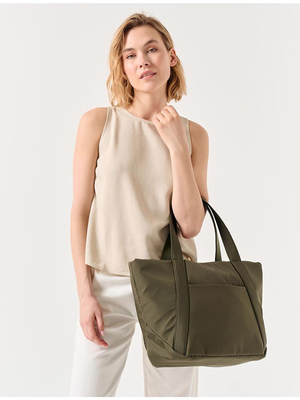 Haki Büyük Boy Paraşüt Kumaş Omuz Çantası-4