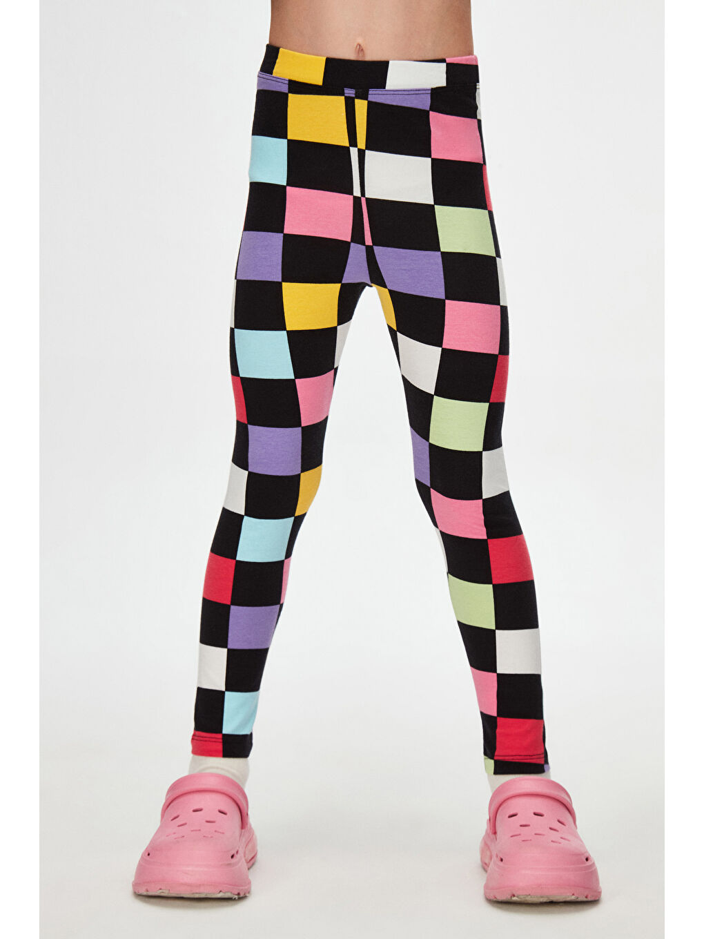 Karışık Kız Çocuk Op Art Checkers Desen Tayt-1