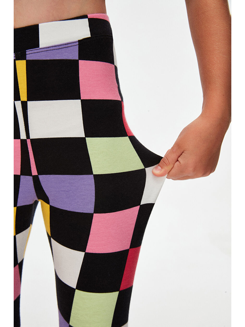 Karışık Kız Çocuk Op Art Checkers Desen Tayt-2