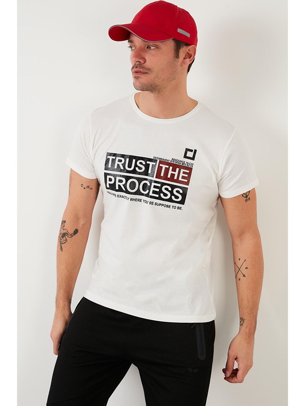 Ekru Baskılı %100 Pamuk Bisiklet Yaka Slim Fit Tişört 541PROCESS-1