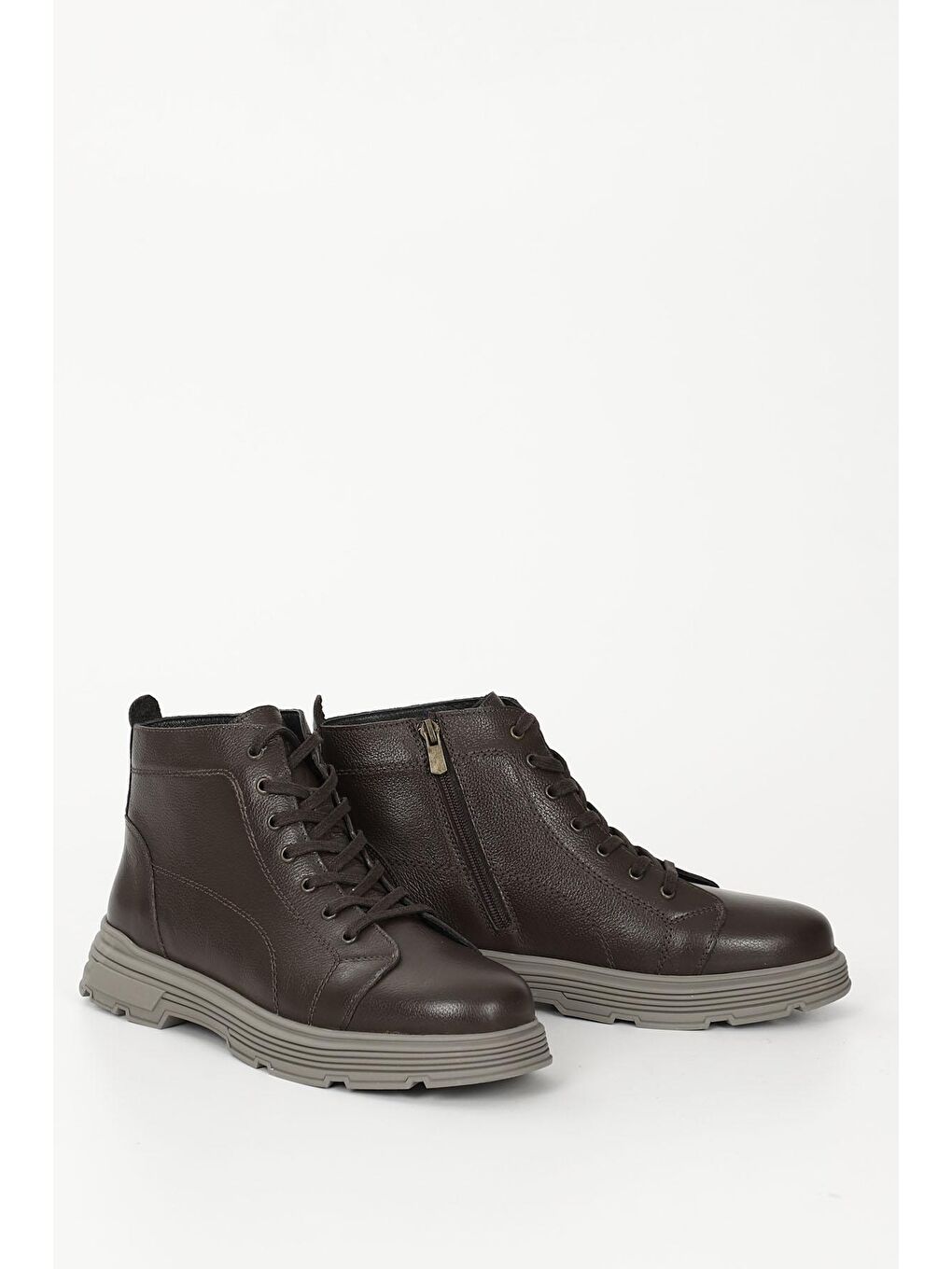 Kahverengi KAHVERENGİ  Hakiki Deri Yuvarlak Burun Kauçuk Taban Bağcıklı Fermuarlı Günlük Erkek Bot 42187