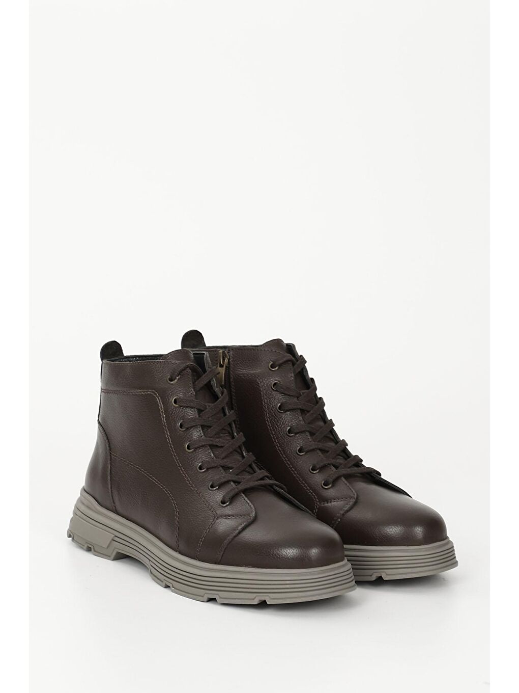 Kahverengi KAHVERENGİ  Hakiki Deri Yuvarlak Burun Kauçuk Taban Bağcıklı Fermuarlı Günlük Erkek Bot 42187-1