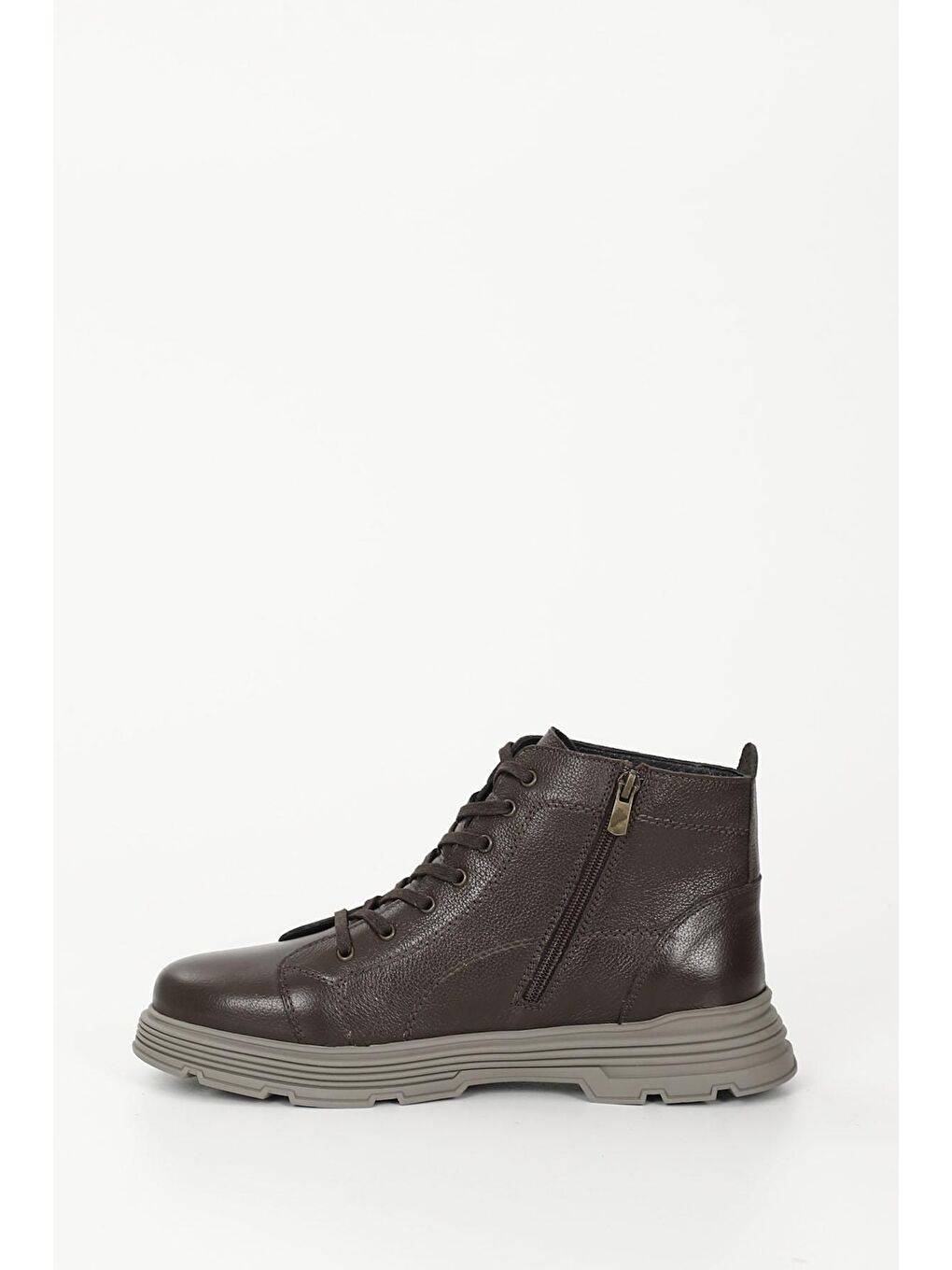 Kahverengi KAHVERENGİ  Hakiki Deri Yuvarlak Burun Kauçuk Taban Bağcıklı Fermuarlı Günlük Erkek Bot 42187-5