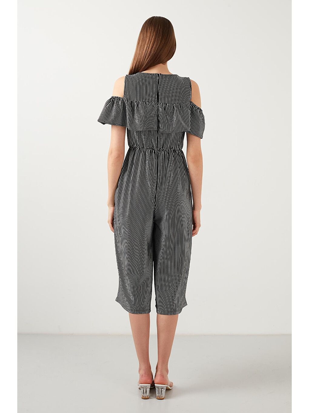 Siyah Desenli Bisiklet Yaka Omuz Detaylı Cepli Tulum 5863143-3