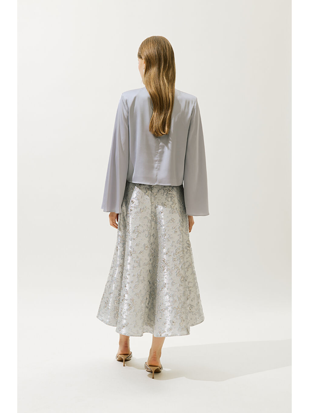 Saten Geniş Kol Bluz Mavi-7