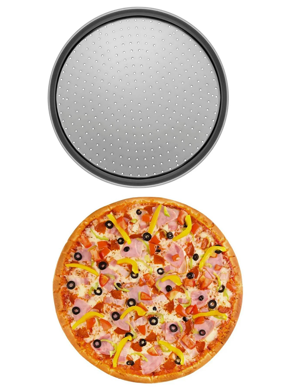 Kitchen Design Lab Metalik Orta Boy Delikli Pizza Tepsisi 32 Cm X 2 Adet, Çift Başlı Pizza Ruleti Ve Çelik Peynir Rendesi - 4