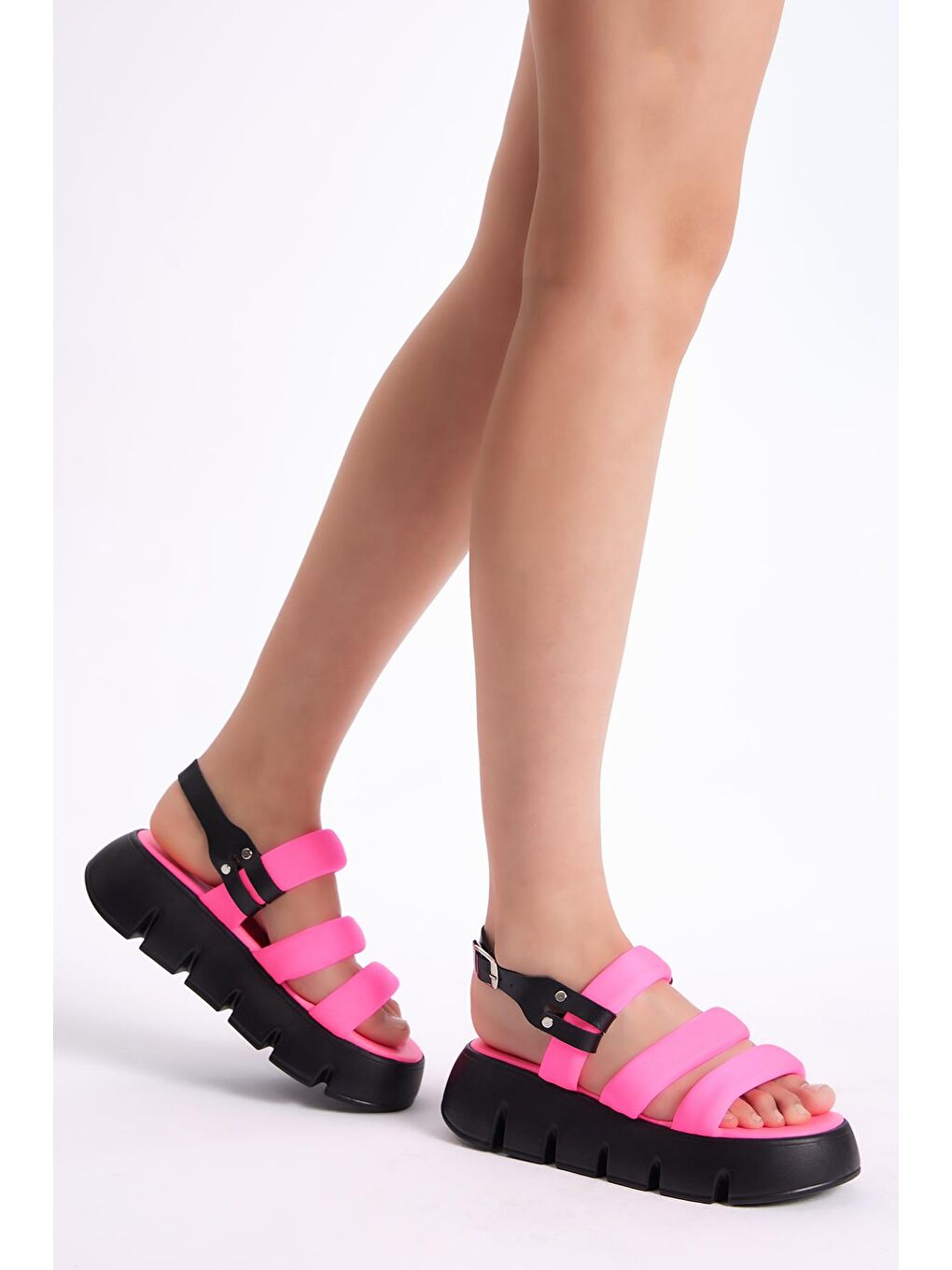 Kadın Pembe Paraşüt Kumaş Yüksek Taban Sandalet-2