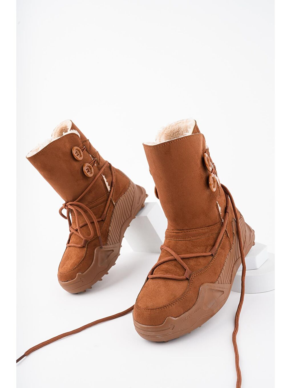 Kahverengi JOY Içi Kürklü Düğmeli ve Bağcıklı Kadın Bot-3