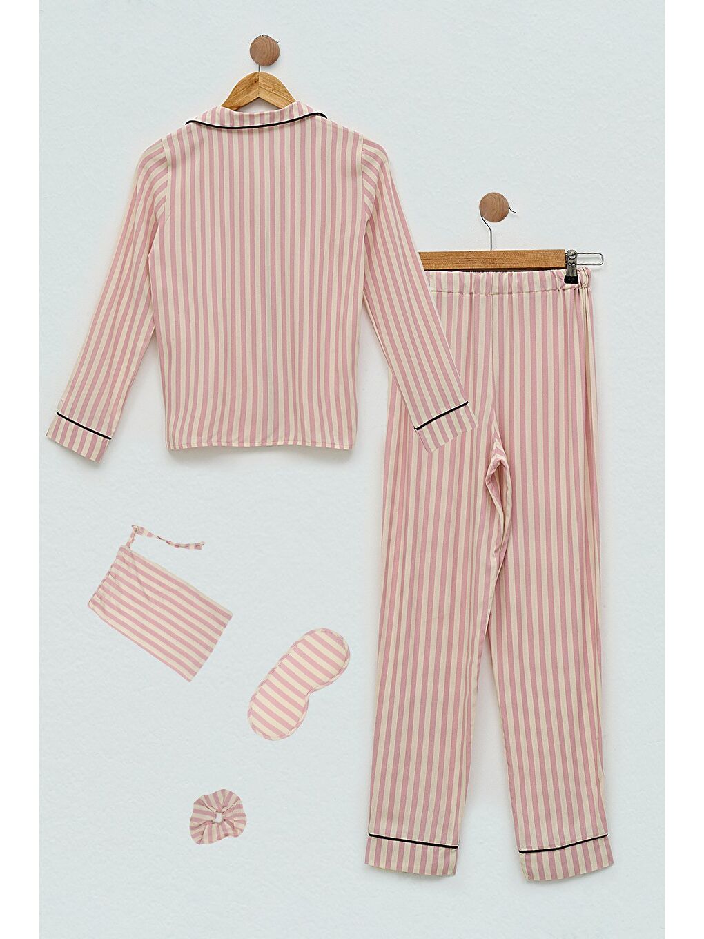 7'Li Viskon Biyeli Çizgili Fuşya Pijama Takımı-3