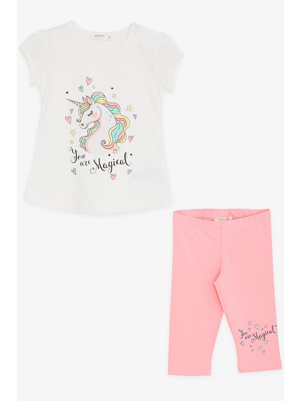 Kız Çocuk Kapri Taytlı Takım  Baskılı Ekru (1.5-4 Yaş)