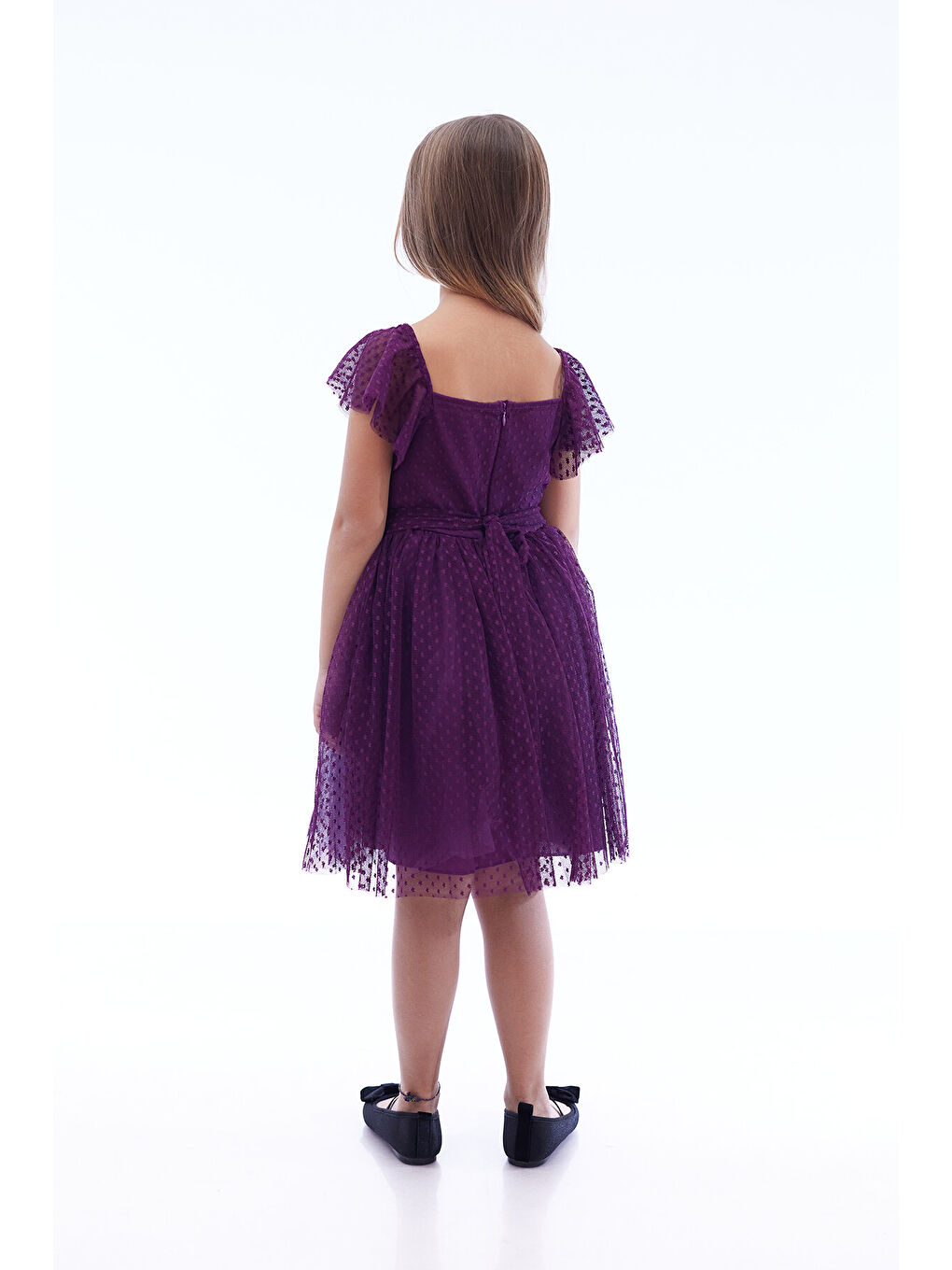 Mor Kız Çocuk Kare Yaka Trend Tül Elbise AK2242-4