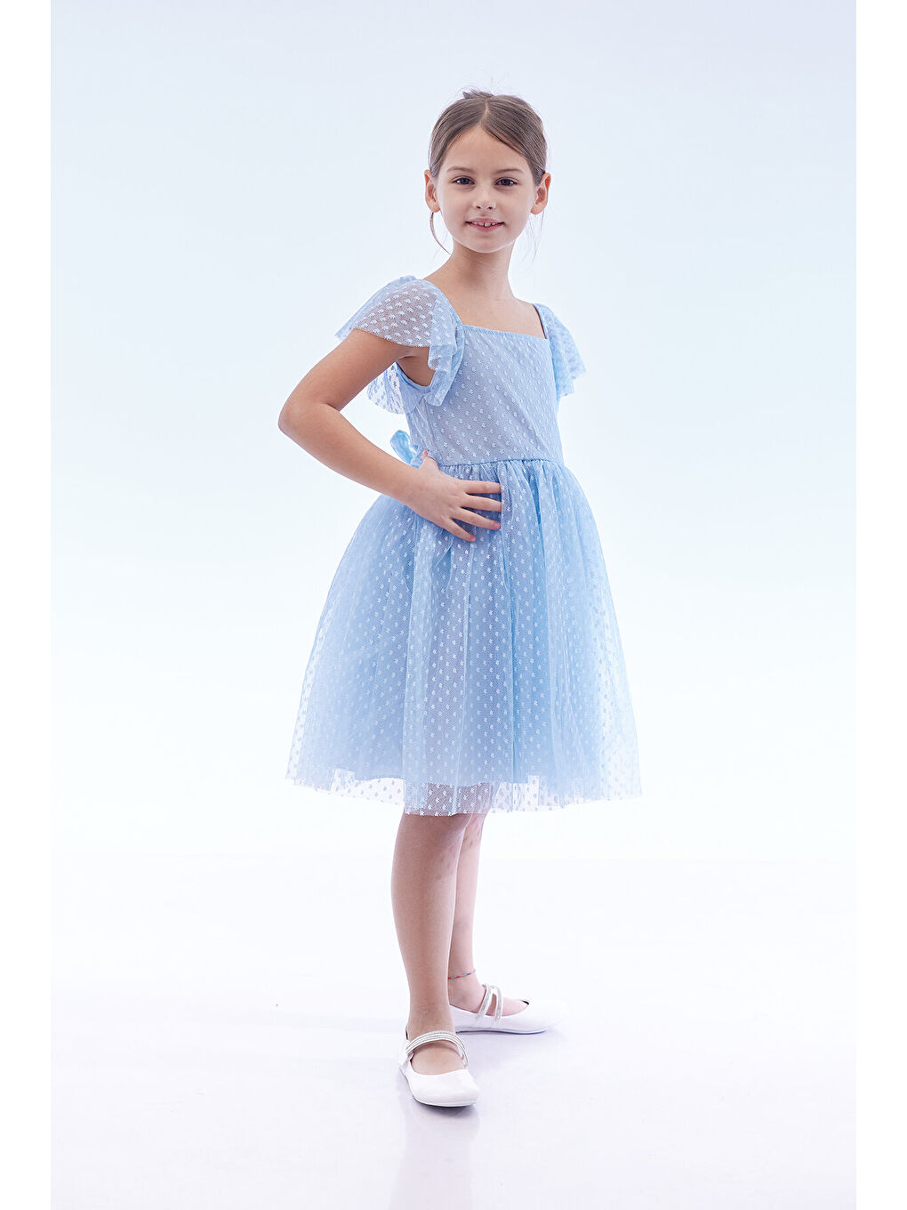 Mavi Kız Çocuk Kare Yaka Trend Tül Elbise AK2242-1