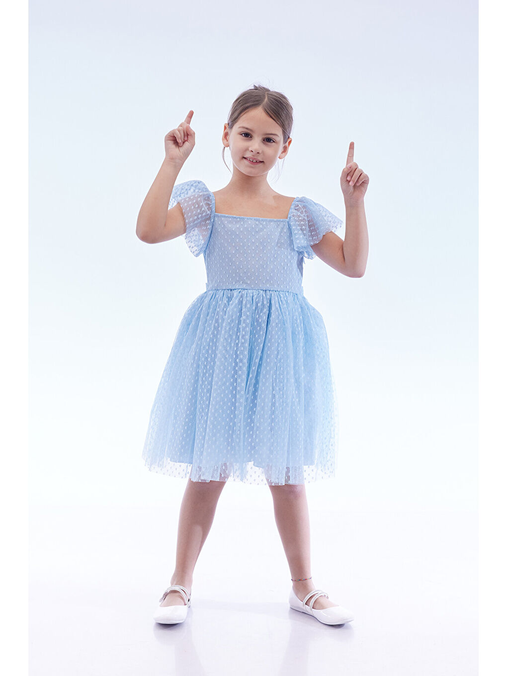 Mavi Kız Çocuk Kare Yaka Trend Tül Elbise AK2242-2