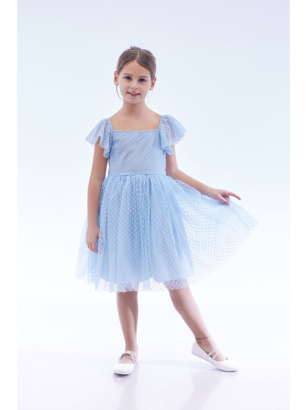 Mavi Kız Çocuk Kare Yaka Trend Tül Elbise AK2242-3