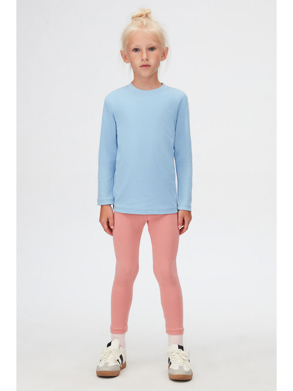 Koyu Mavi Unısex Kışlık Sıfır Yaka Uzun Kol Tişört