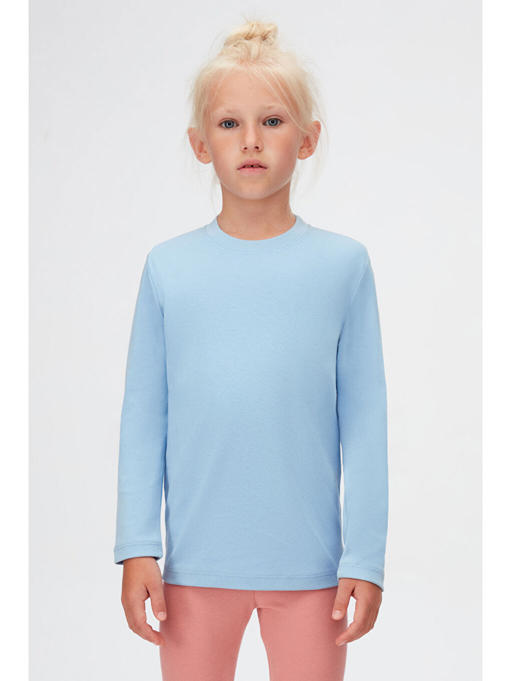 Koyu Mavi Unısex Kışlık Sıfır Yaka Uzun Kol Tişört-1