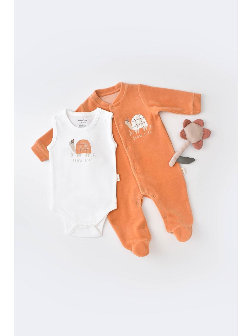 Karışık Kaplumbağa Kadife Ayaklı Tulum & Body Set