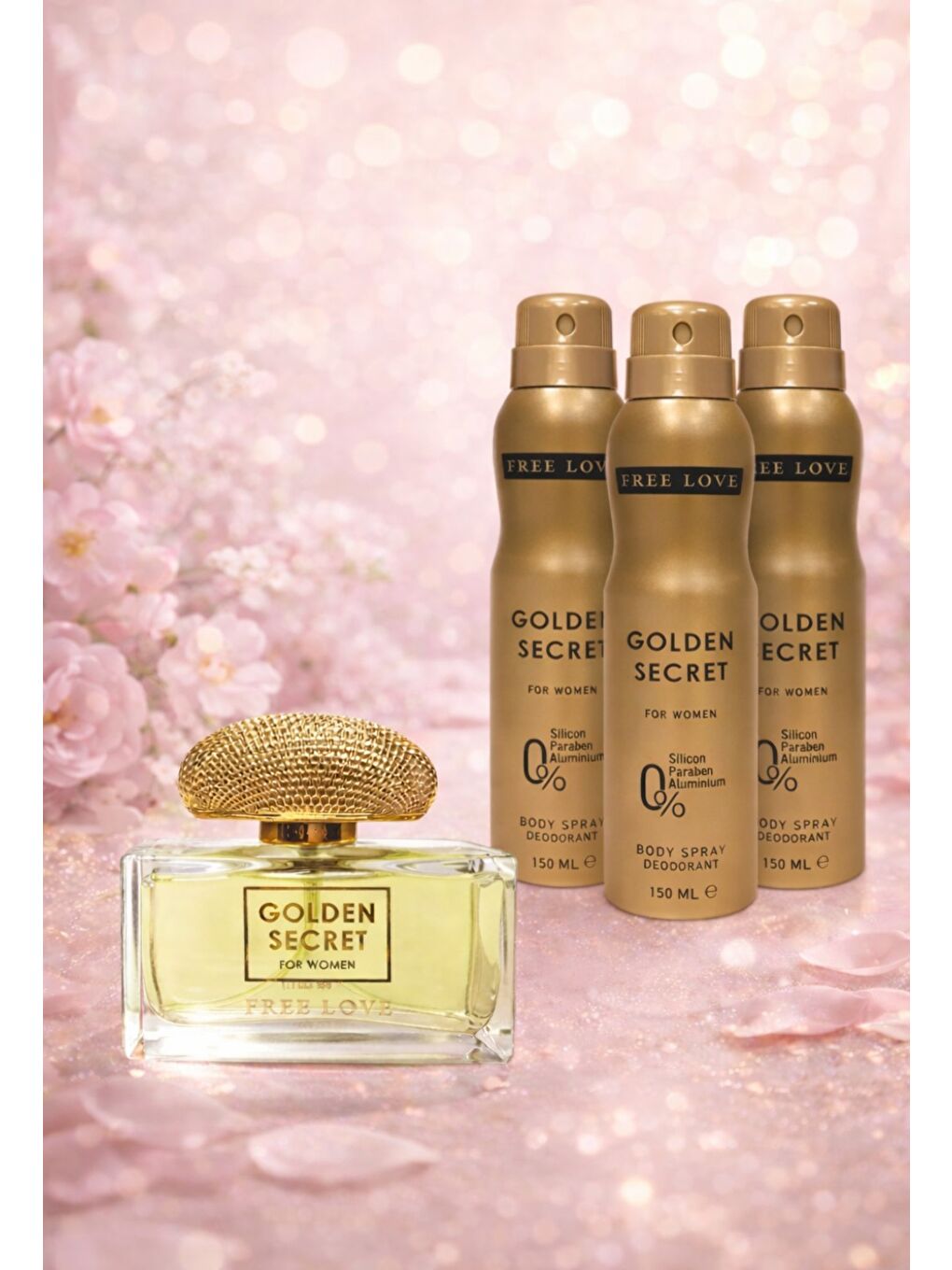 Golden Secret EDP Kadın Parfüm 100 ml ve Deodorant 150 ml 3 Adet
