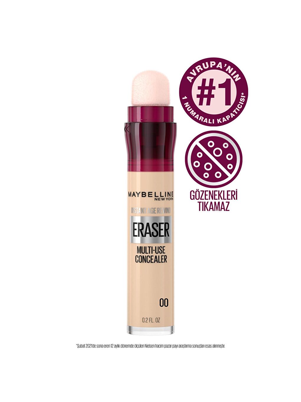 MAYBELLINE NEWYORK Nude Instant Anti Age Eraser Kapatıcı, 00 Ivory, 6.8 ml - 1