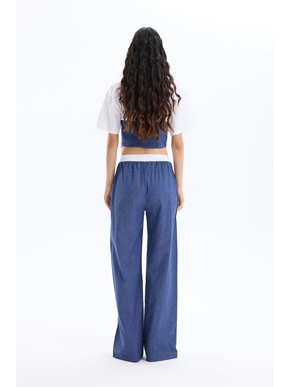 Yanları Şerit Yazılı Jean Görünümlü Pantolon İndigo-4