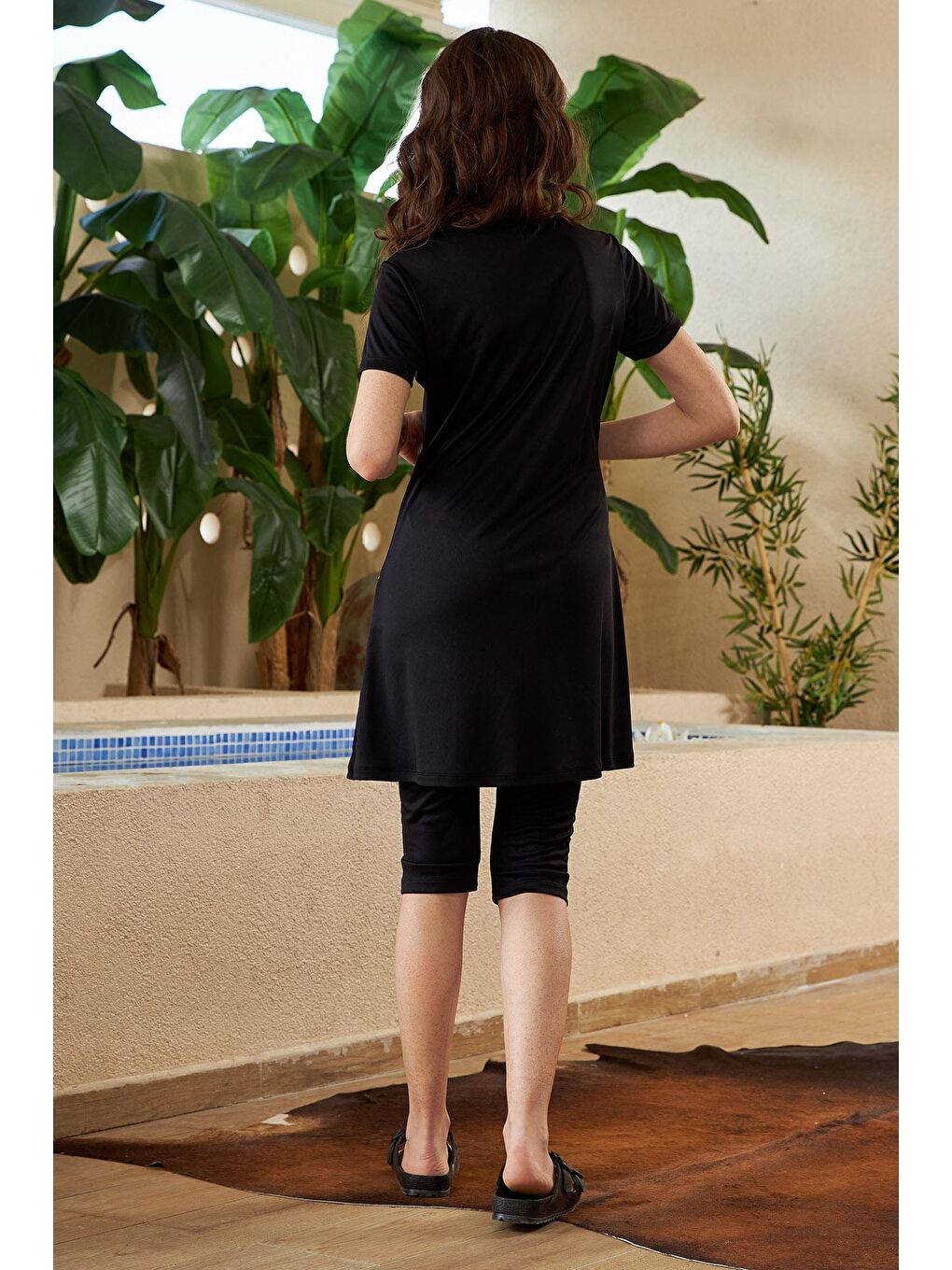 Yarı Kapalı Mayo Kısa Kollu Turuncu Çizgili R015 Siyah-4