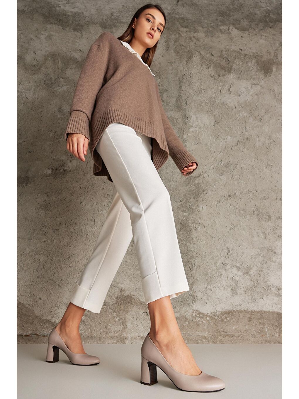 Bej Kadın Hakiki Deri Topuklu Ayakkabı 1331003Z1455 Taş-1