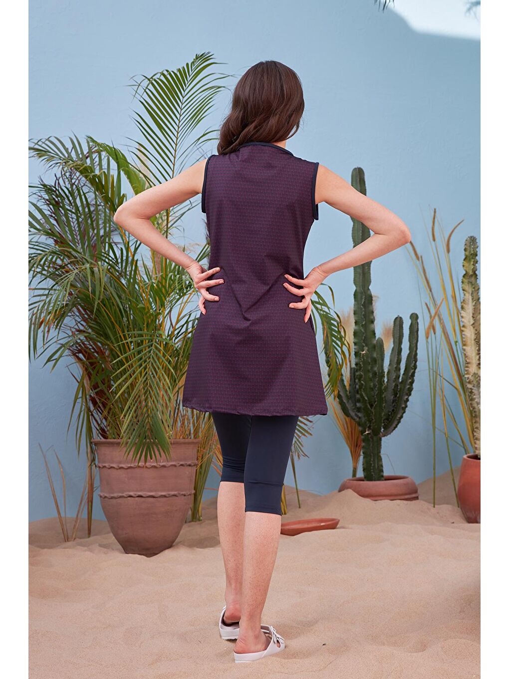 Lacivert Sıfır Kol Yarı Kapalı Mayo 720-130-4