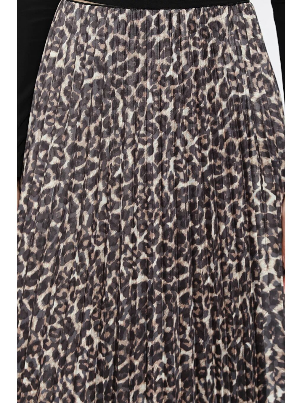Haki Kadın Leopar Desenli Pileli Etek-3