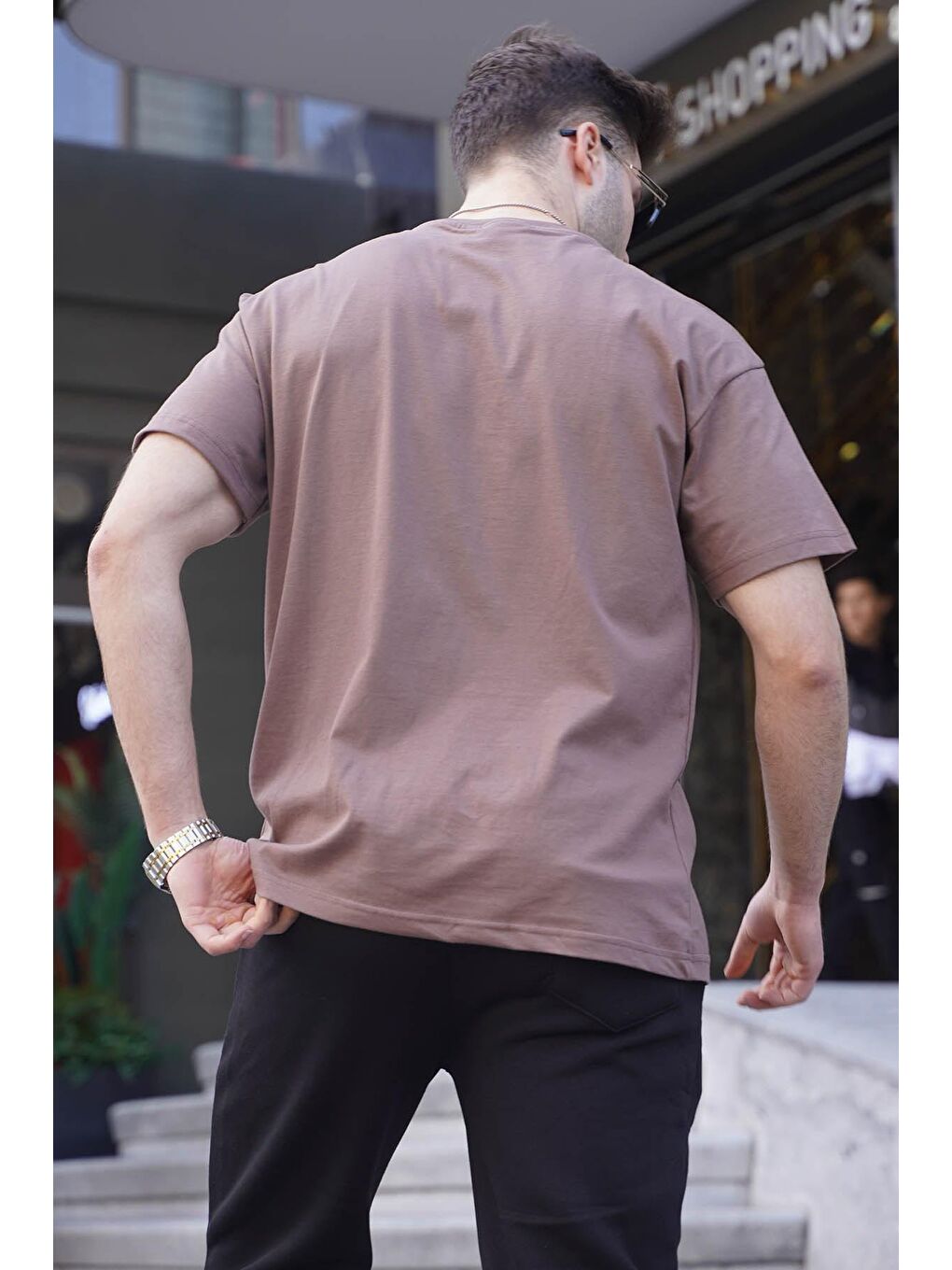 Kahverengi Yamalı Pamuklu Erkek Tişört 6068-1