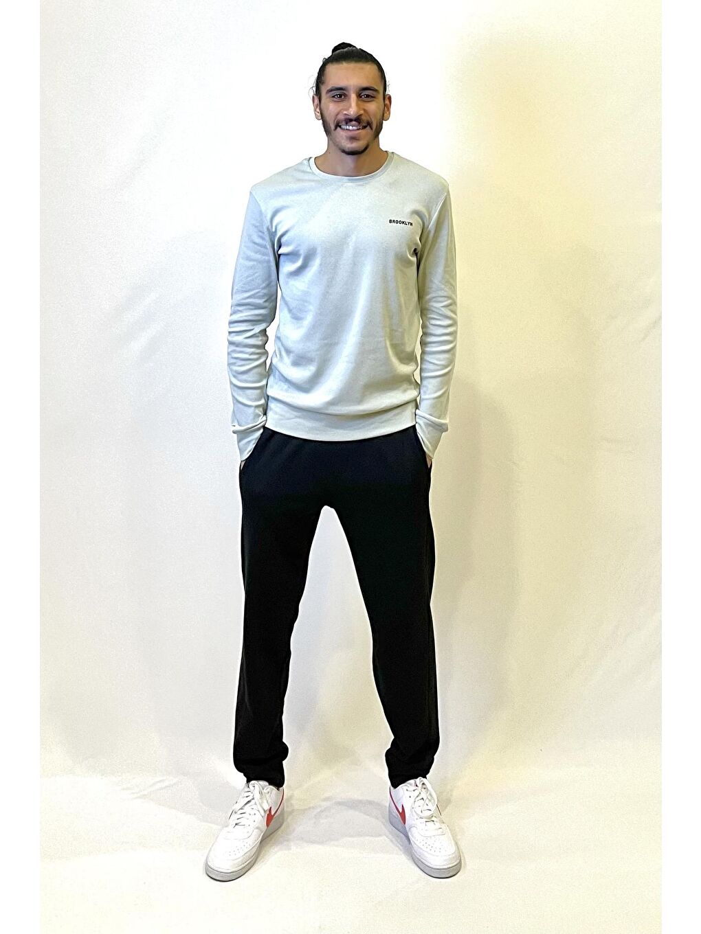 Turkuaz Bisiklet Yaka Uzun Kollu Dar Kalıp İnce Erkek Sweatshirt SPR2019K18-1