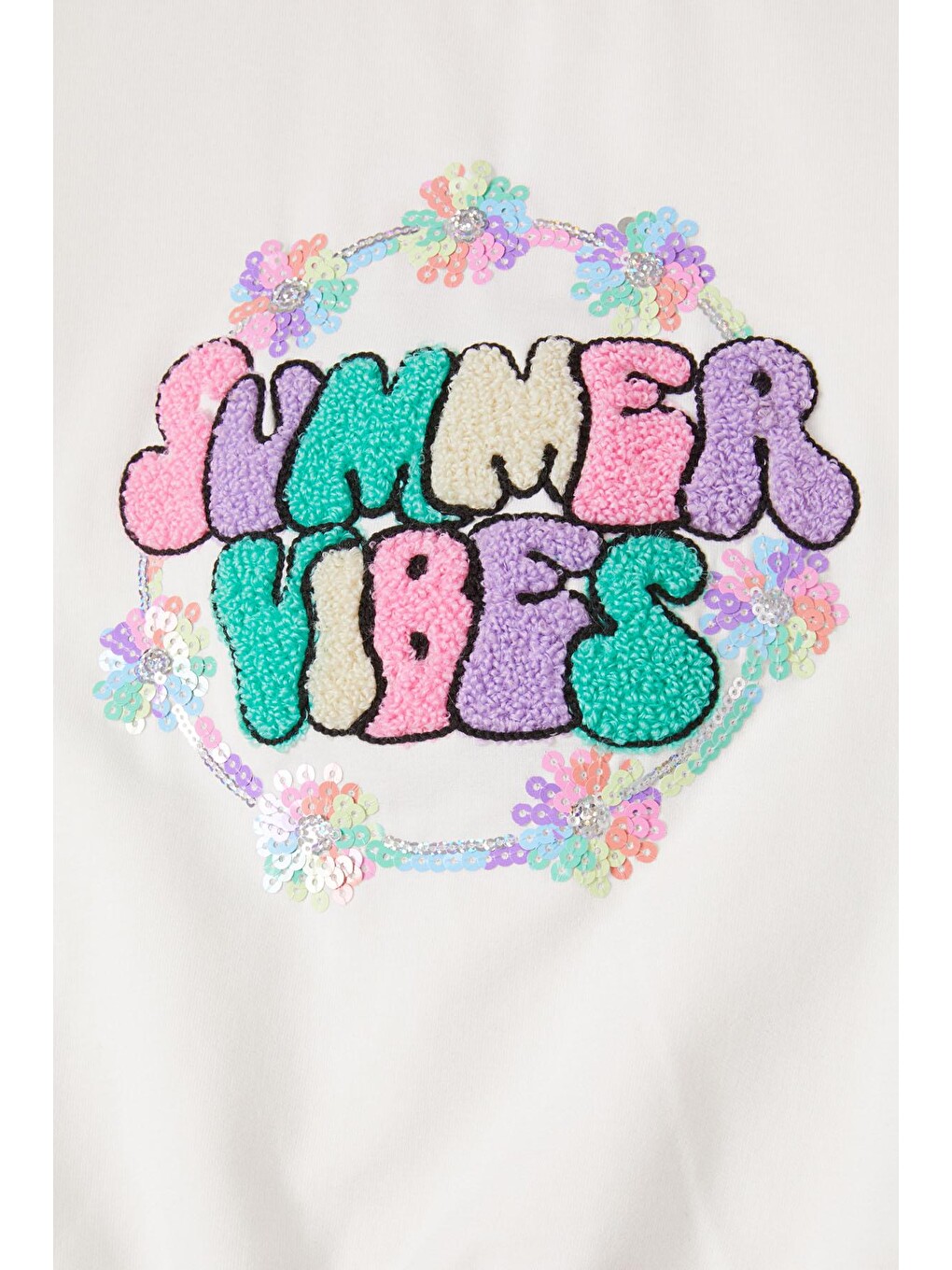 Beyaz Summer Yazı Nakışlı Kız Çocuk Sweatshirt 16587-1